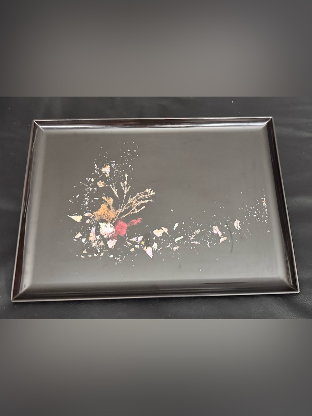 Couroc of Monterey Serving Tray Sea Life Abalone Seaweed Coral Inlays 18"
